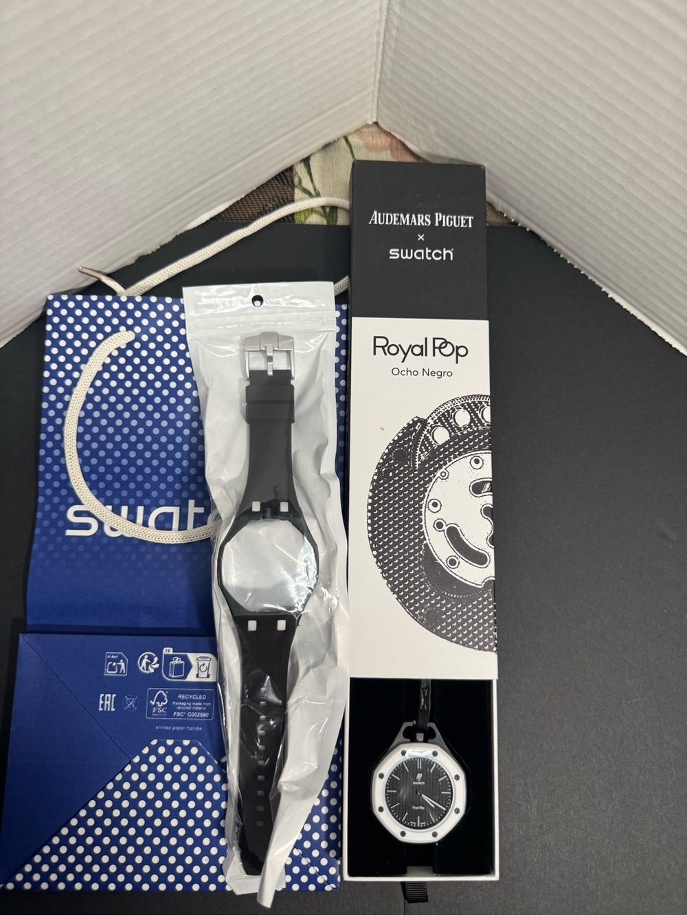 A P x Swatch Royal Pop Ocho Negro Quartz Watch + Strap + Bonus Gift